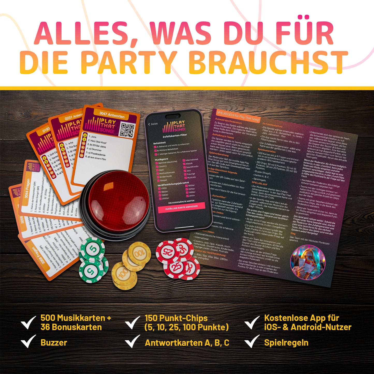 Play That Song! Musik-Kartenspiel mit App – Partyspiel für alle