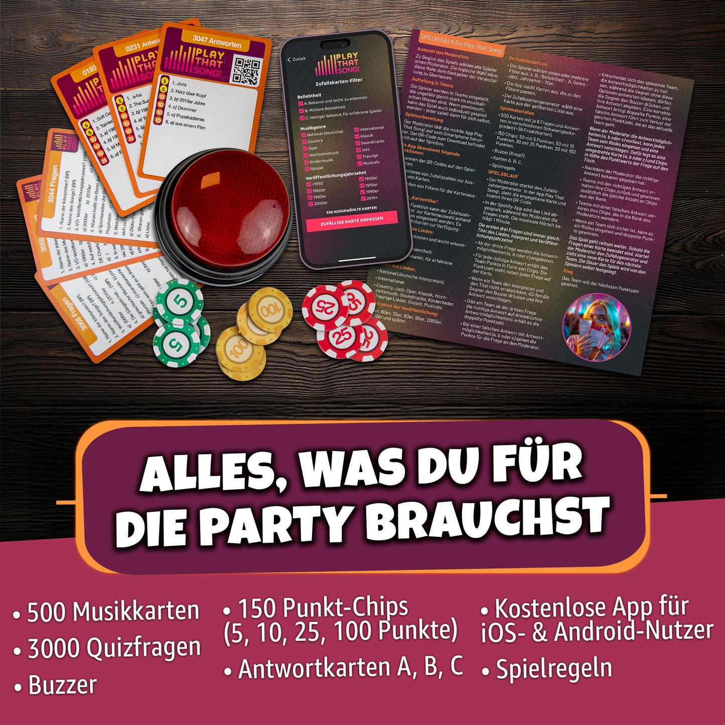 Play That Song! Musik-Kartenspiel mit App – Partyspiel für alle